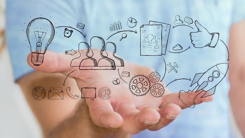 Hand hält Skizze eines Plans