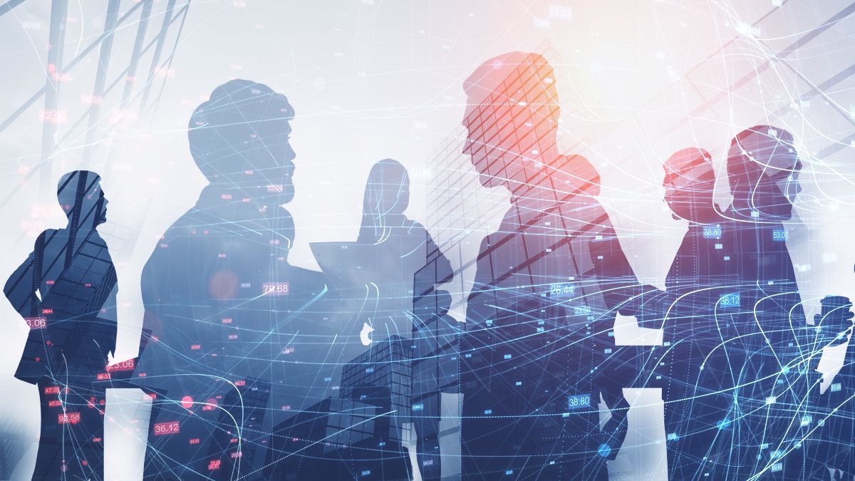 Silhouetten von Menschen in einem Netzwerk