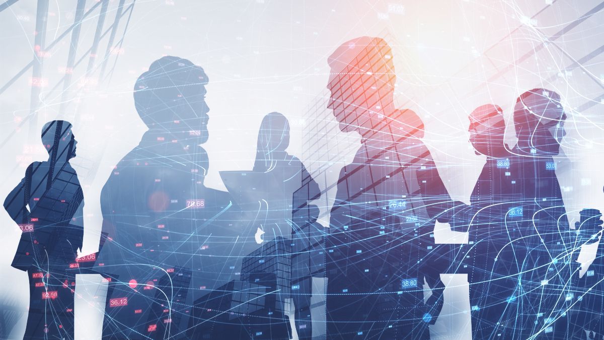 Silhouetten von Menschen in einem Netzwerk